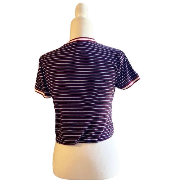 Moa moa Red & Blue Striped Cropped Top, Sz L - Picture 5 of 6